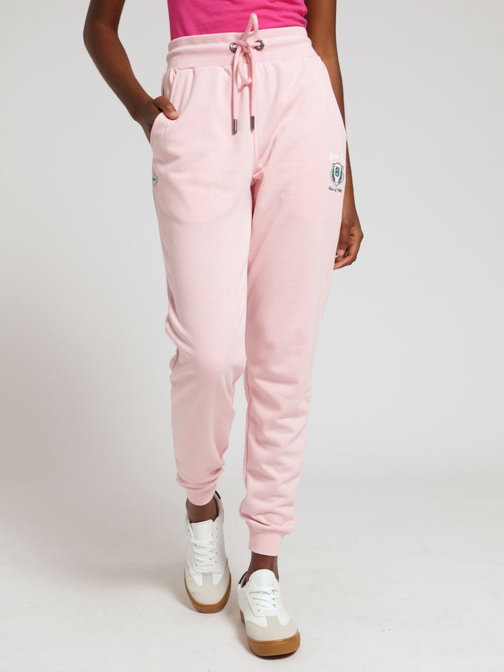 Badge Embroidery Unbrushed Fleece Jogger - Pink