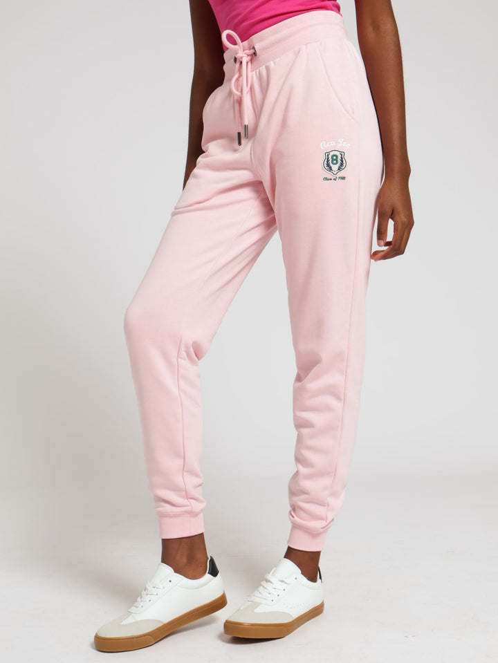 Badge Embroidery Unbrushed Fleece Jogger - Pink