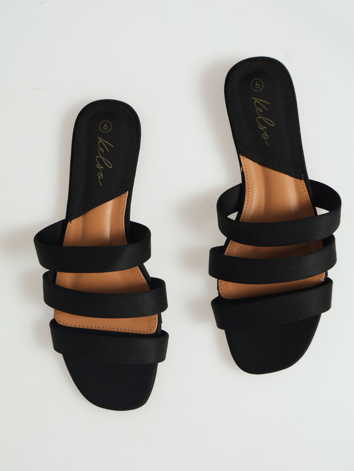 3 Strap Basic Mule Sandal - Black