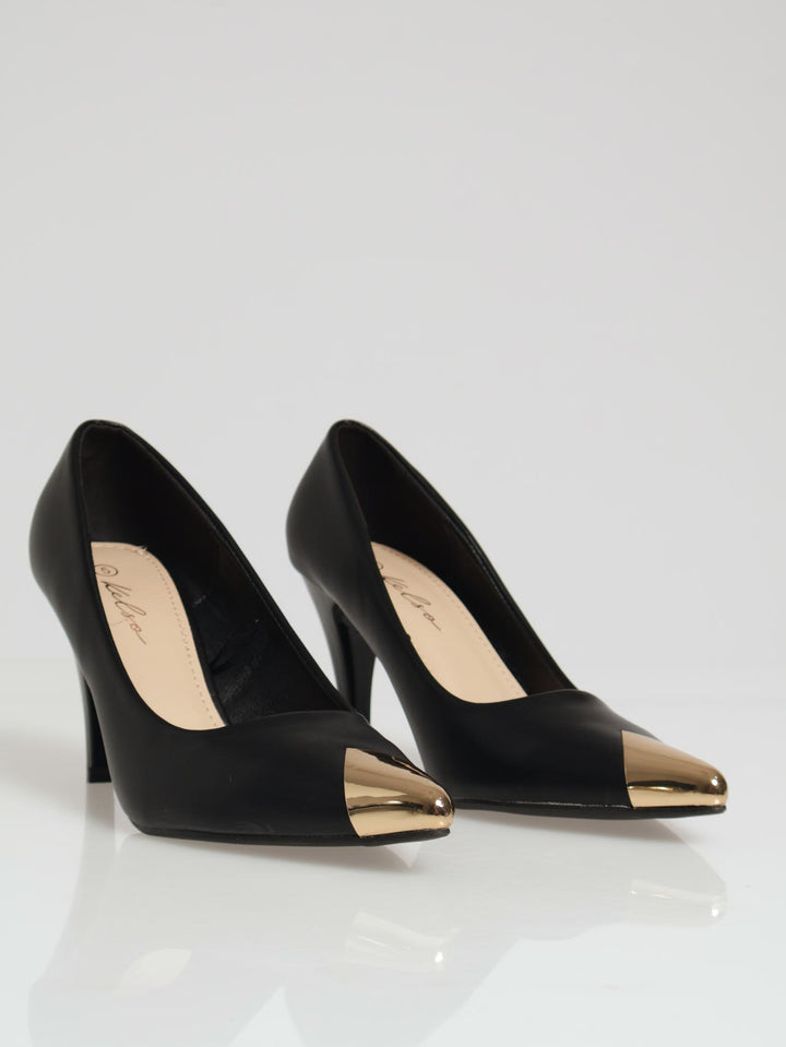 Metal Toe Cap Court Heel - Black