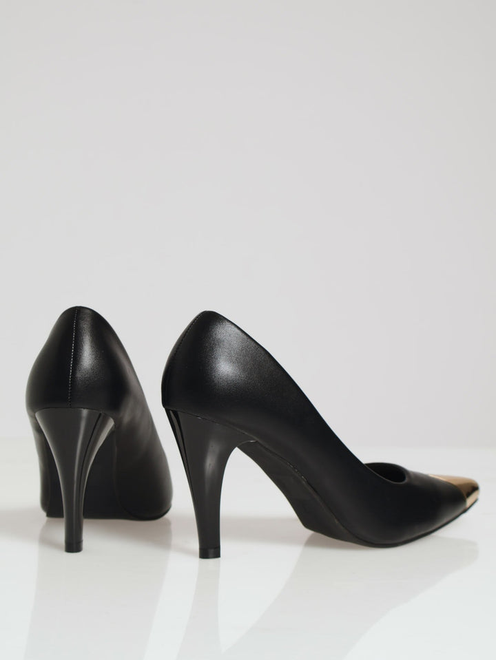 Metal Toe Cap Court Heel - Black