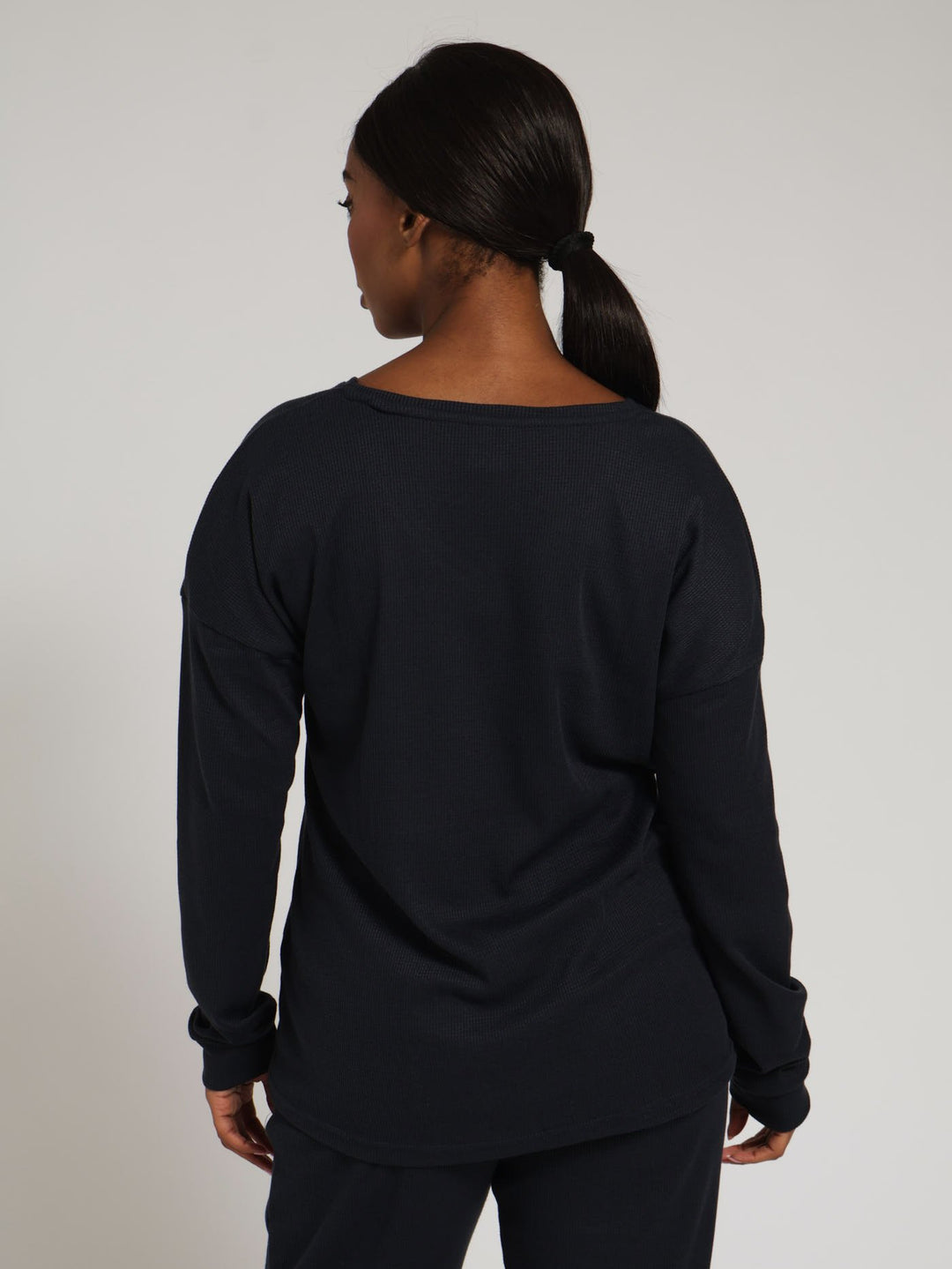 Long Sleeve Pullover Textured Waffle Pj Top - Navy