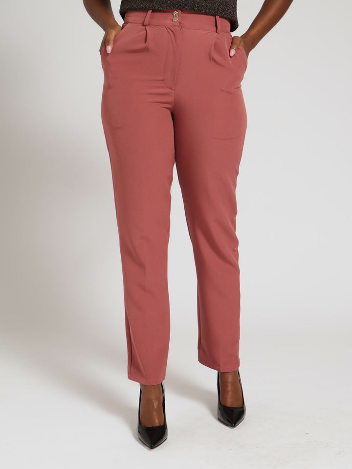 Bouble Button Slim Leg Pants - Dusty Pink