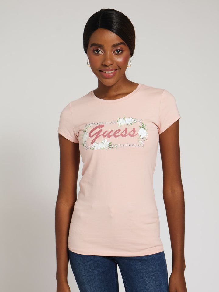 Long Sleeve Flower Script Tee - Pink