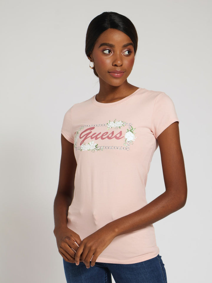 Long Sleeve Flower Script Tee - Pink