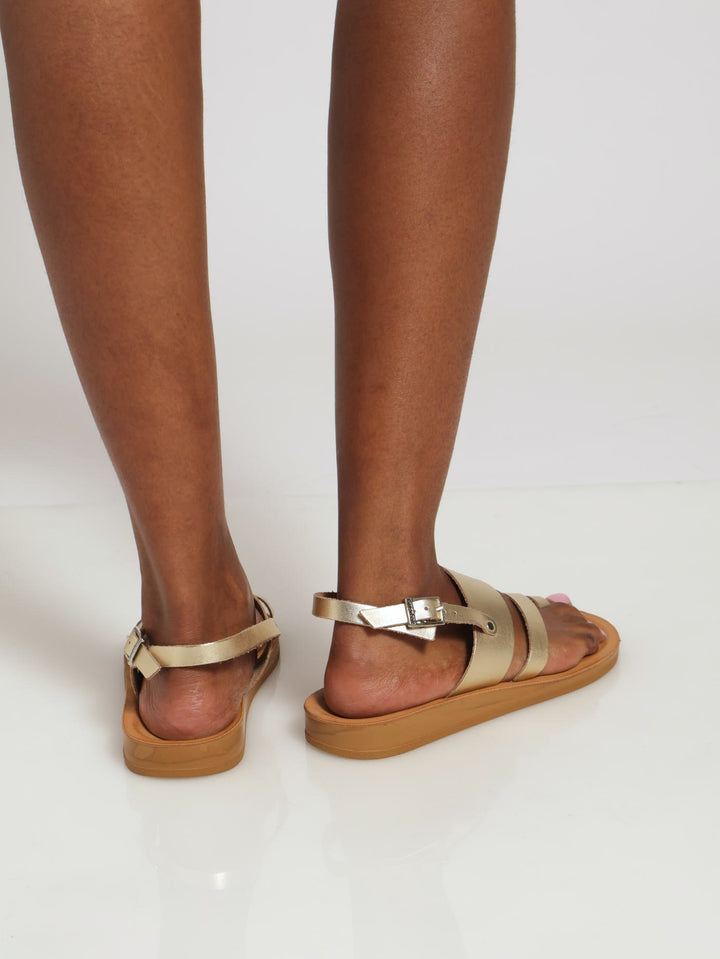 Megan Leather Toepost Slingback Sandal - Gold