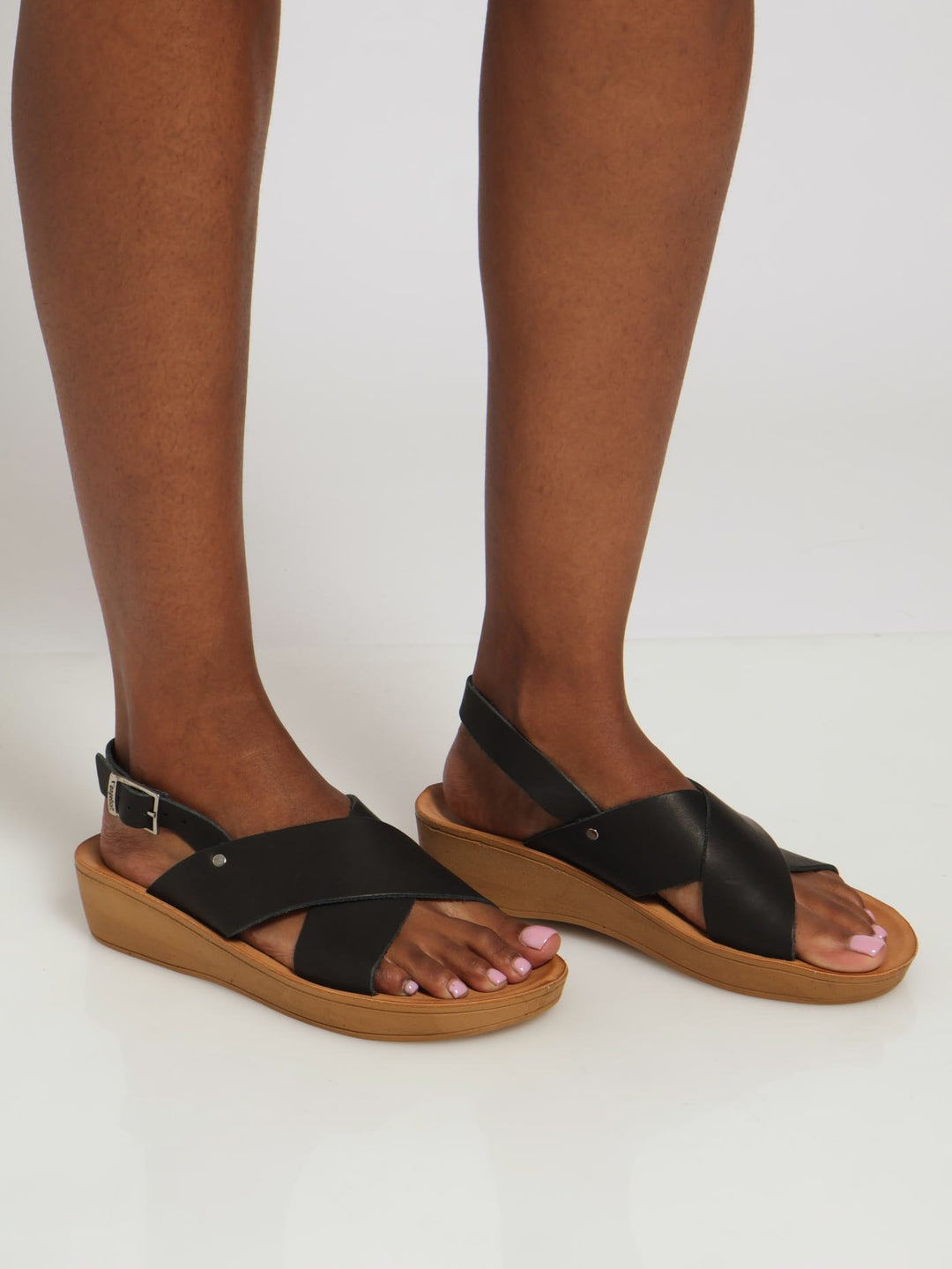 Kate Leather Wedge Backstrap Sandal - Black