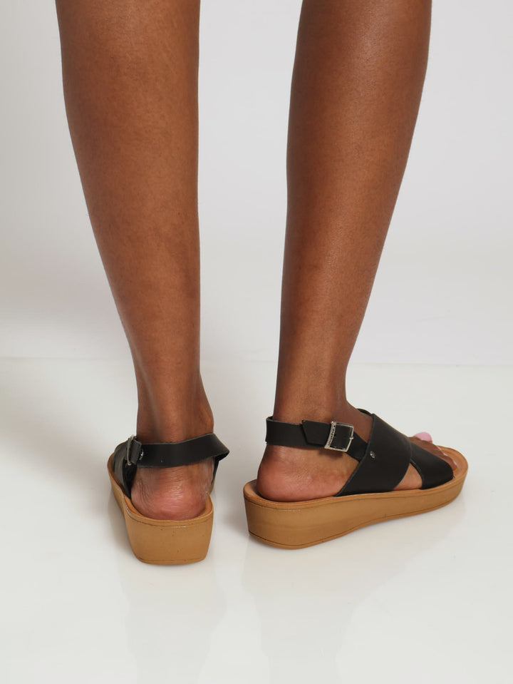 Kate Leather Wedge Backstrap Sandal - Black