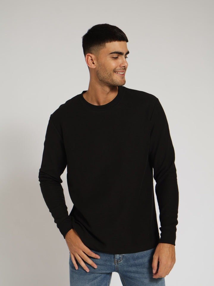 Long Sleeve Diagonal Twill Tee - Black