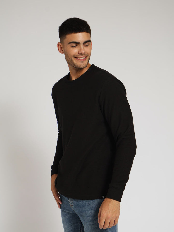 Long Sleeve Diagonal Twill Tee - Black