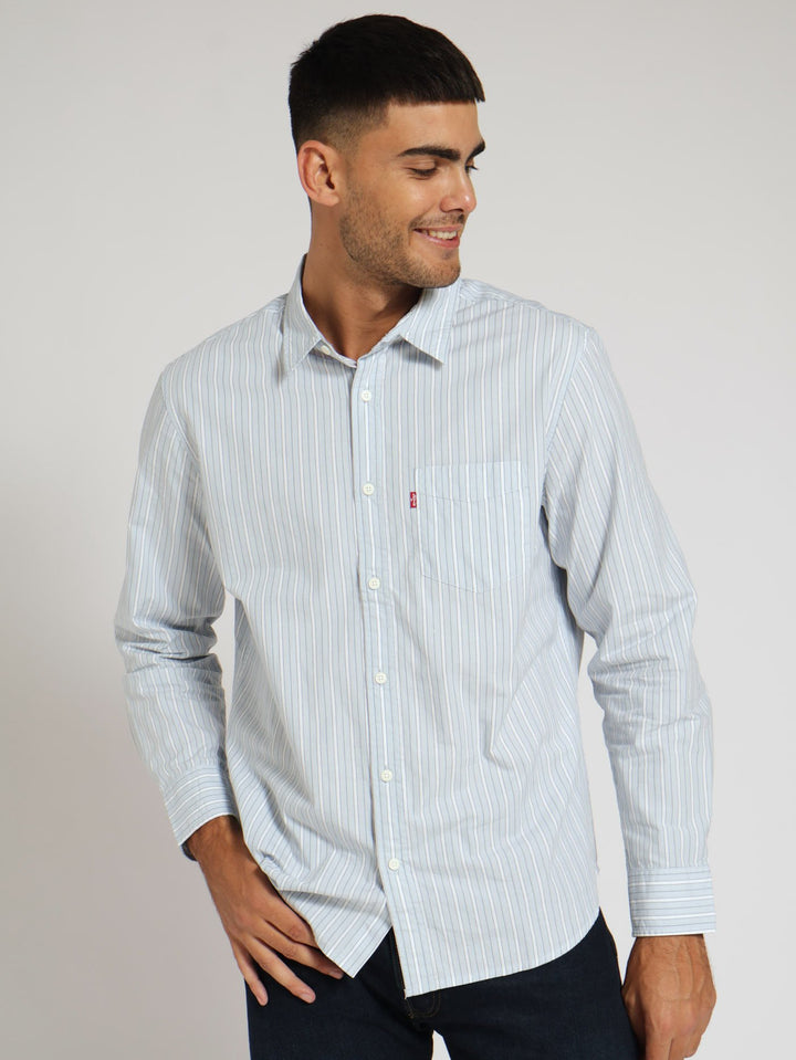 Classic 1 Pockey Standard Jenny Stripe Niagra Shirt - Sky Blue