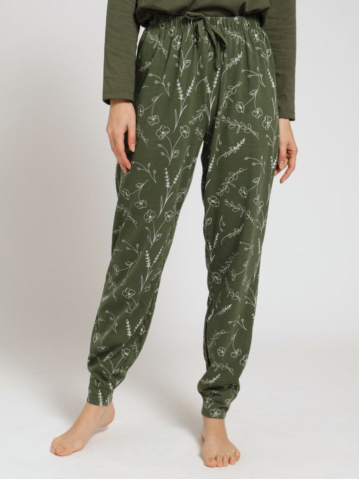 Single Knit Check Pj Jogger  - Khaki