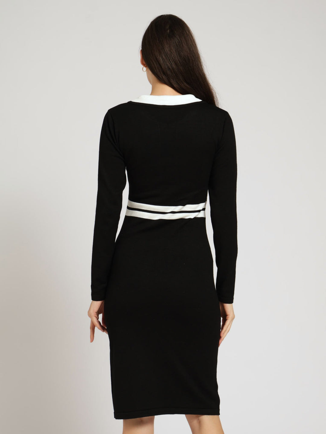 Collared Preppy A-Line Dress - Black/White