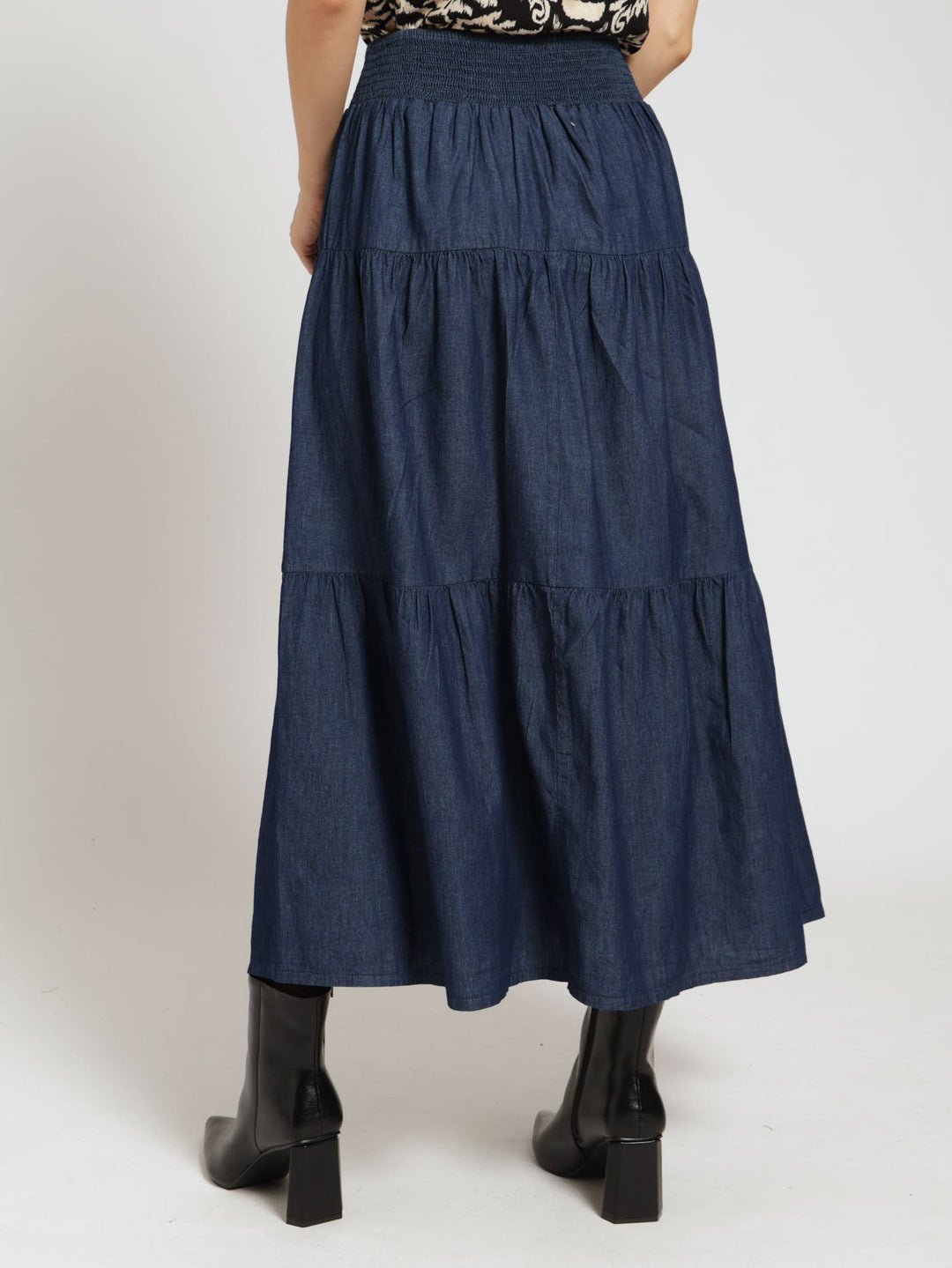 Tiered Chambray Skirt - Blue