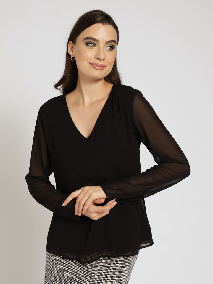 V-Neck Basic Blouse - Black