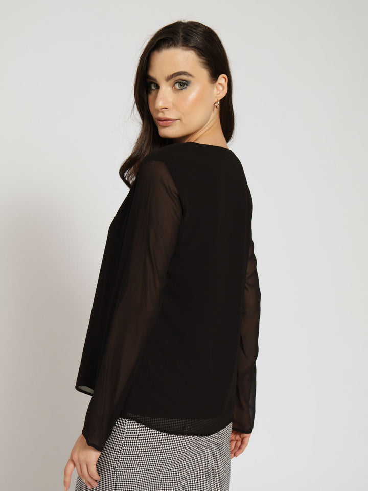 V-Neck Basic Blouse - Black