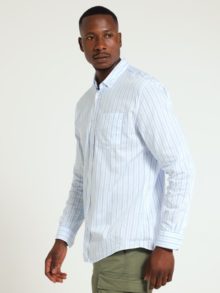 Long Sleeve Stripe Shirt - Mid Blue