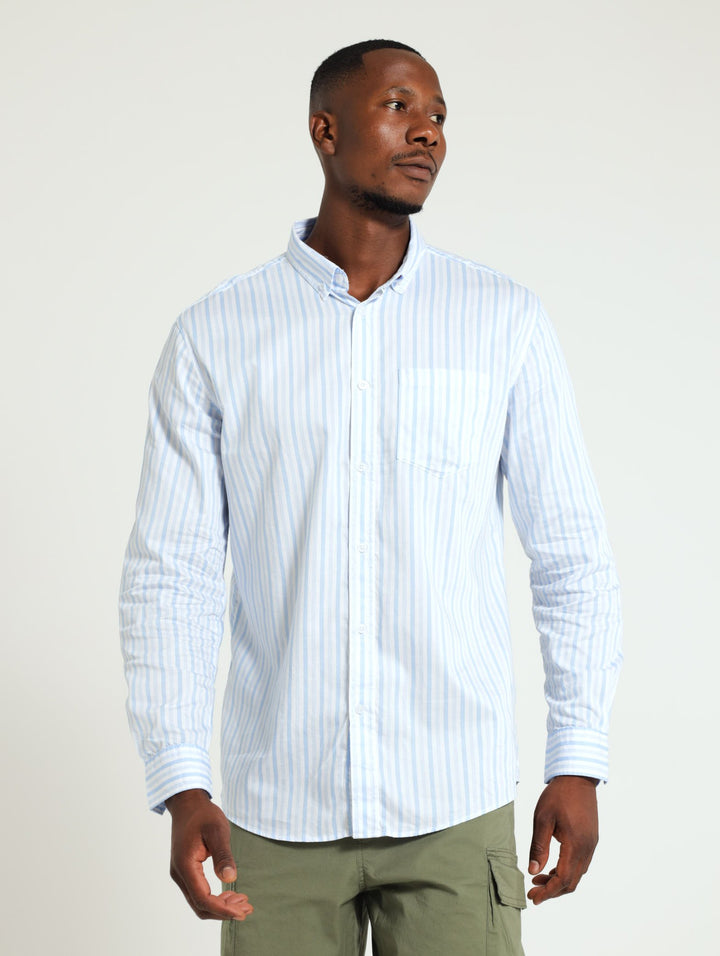 Long Sleeve Stripe Shirt - Mid Blue