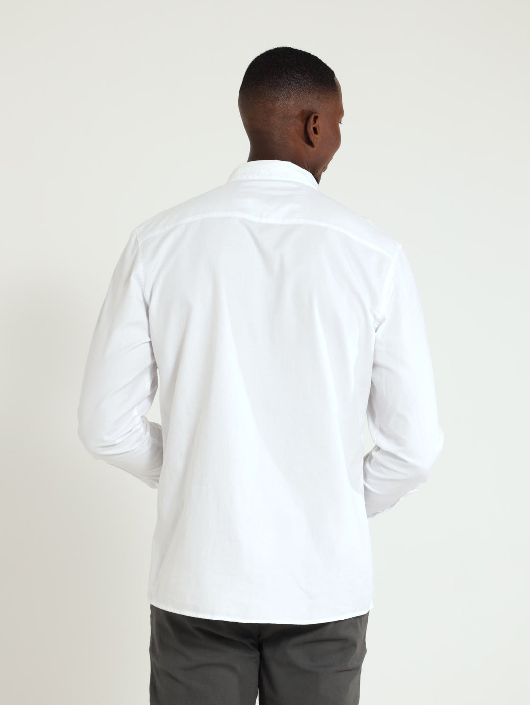 Long Sleeve Plain Dobby Shirt - White