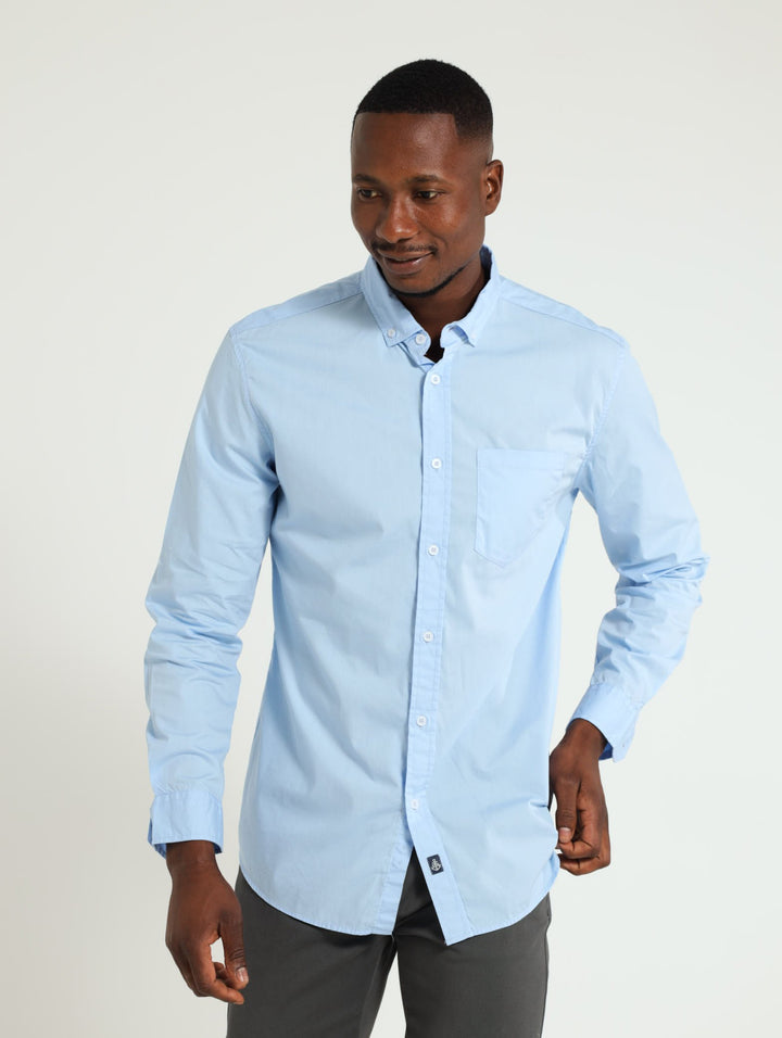 Long Sleeve Plain Poplin Shirt - Light Blue