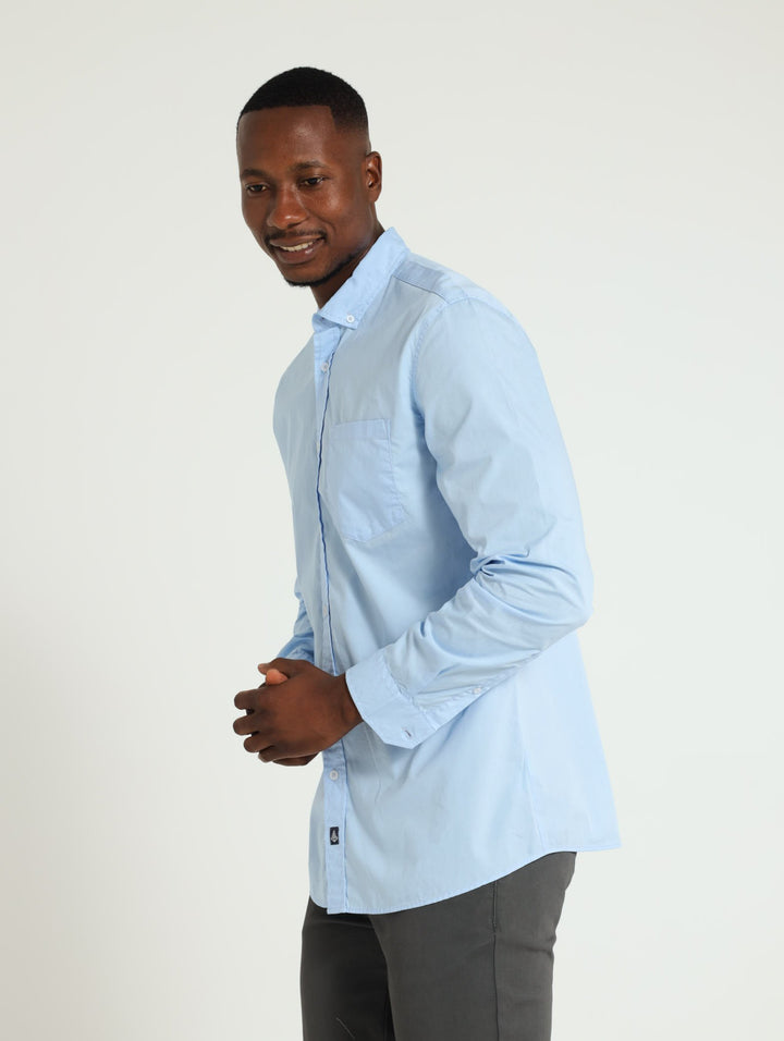 Long Sleeve Plain Poplin Shirt - Light Blue