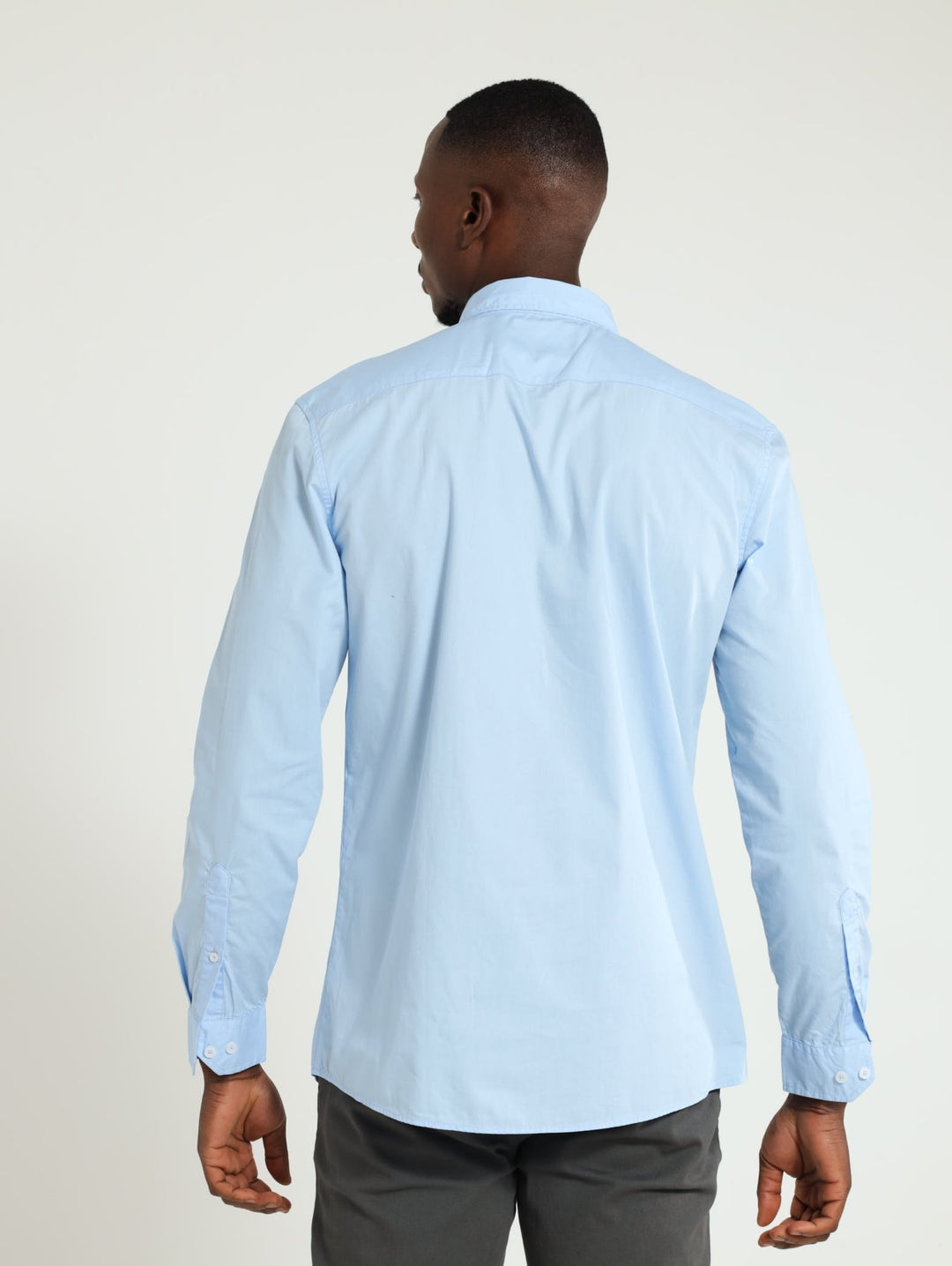 Long Sleeve Plain Poplin Shirt - Light Blue