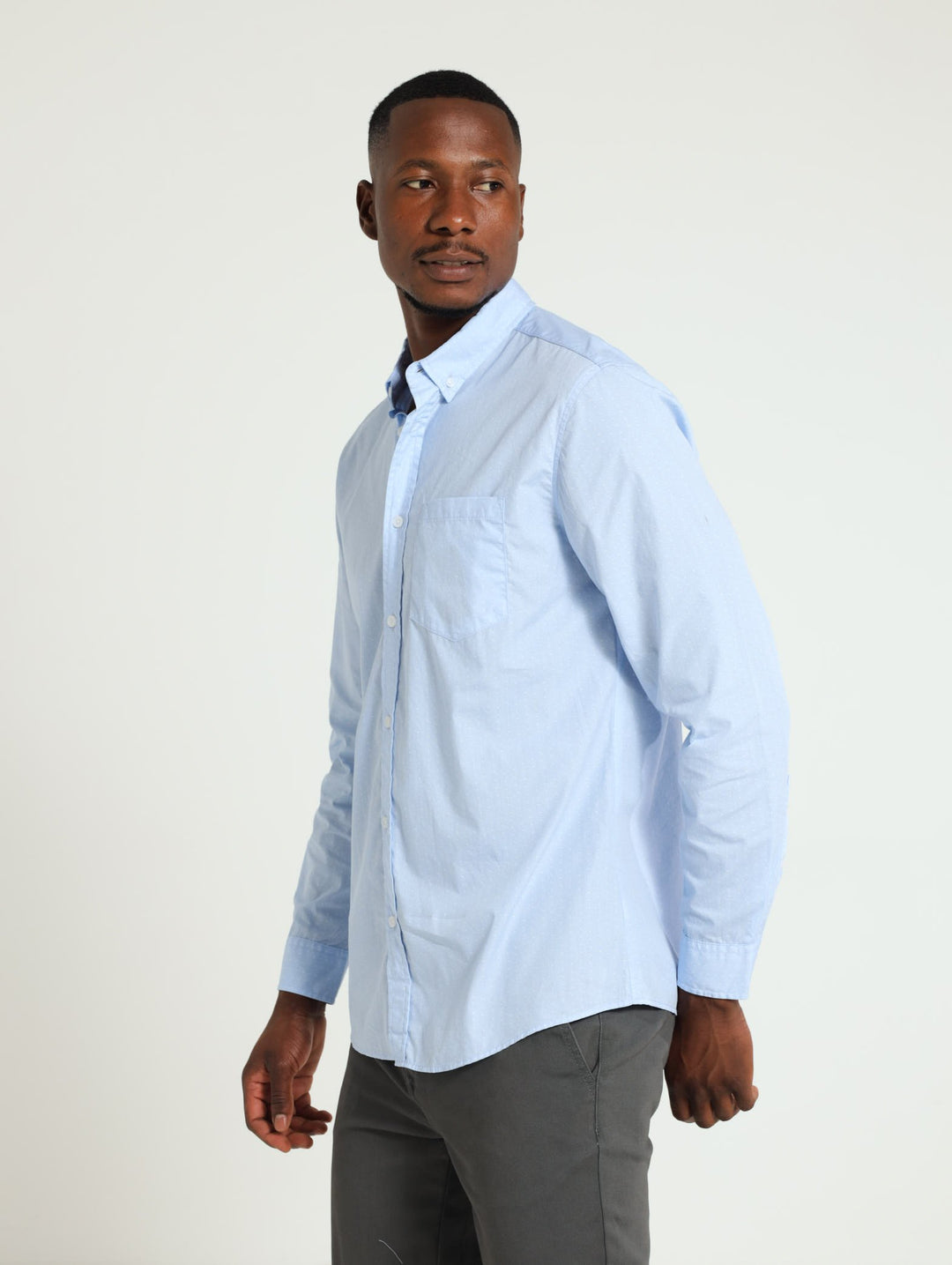 Long Sleeve Mini Print Shirt - Blue