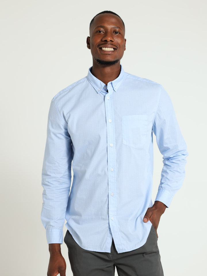 Long Sleeve Mini Print Shirt - Blue