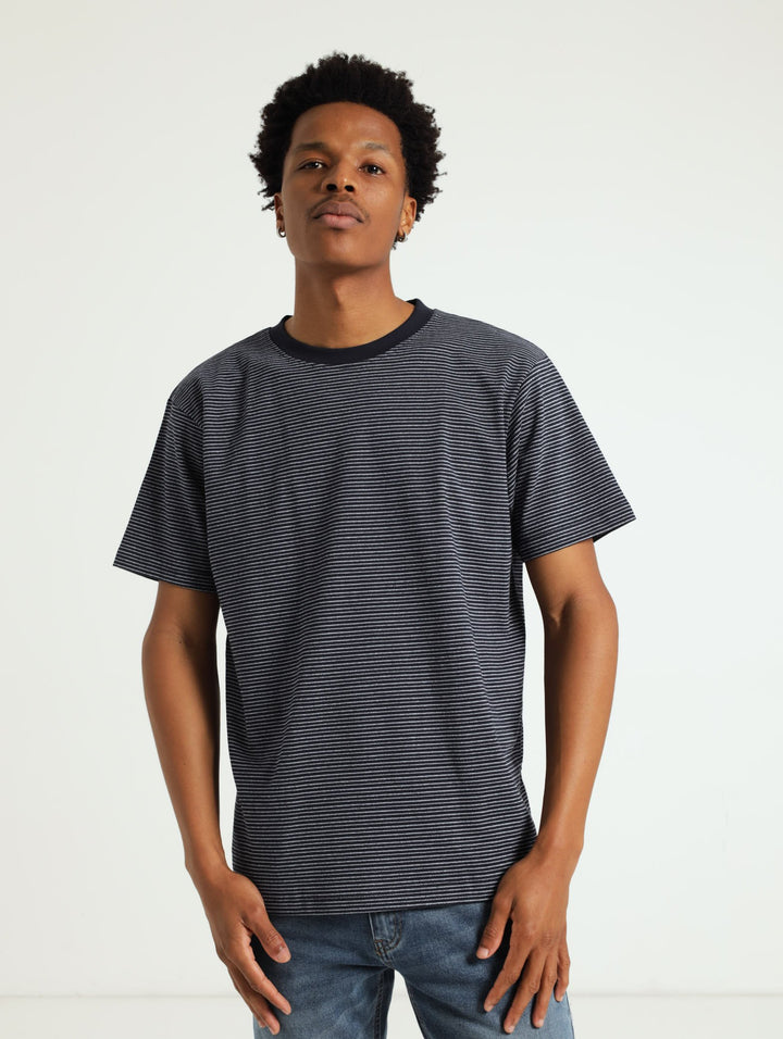 Jacquard Stripe Crew Tee - Navy