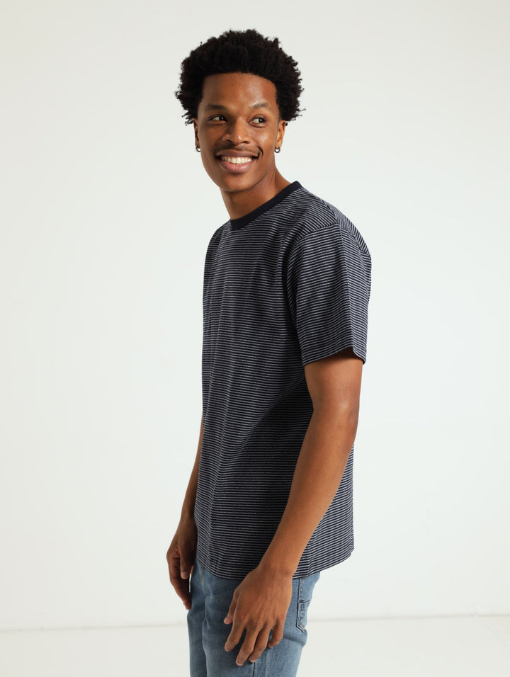 Jacquard Stripe Crew Tee - Navy