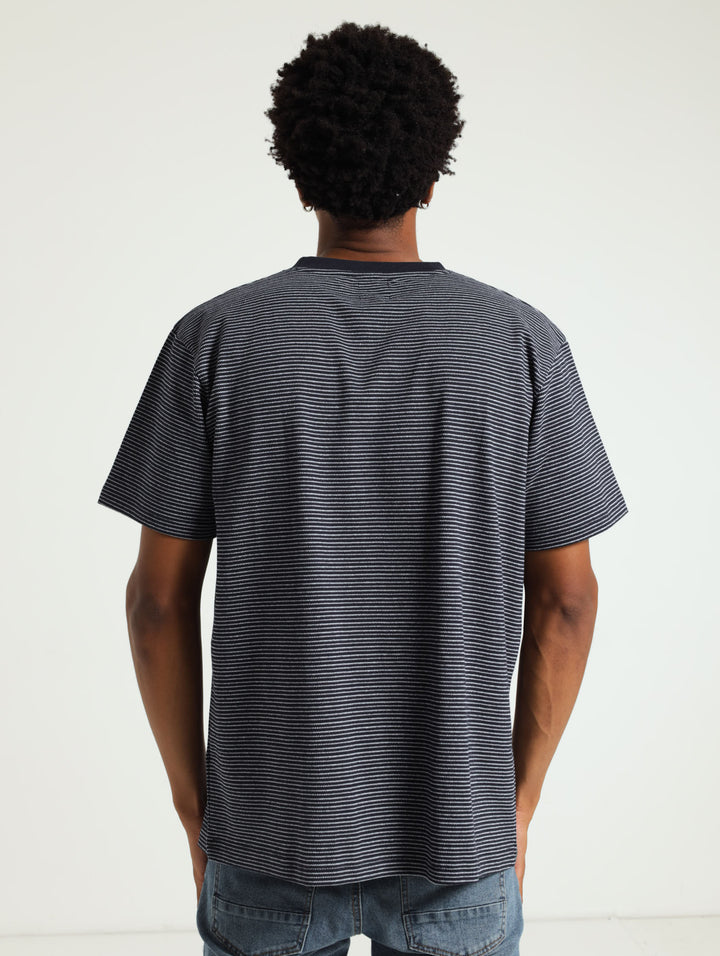 Jacquard Stripe Crew Tee - Navy