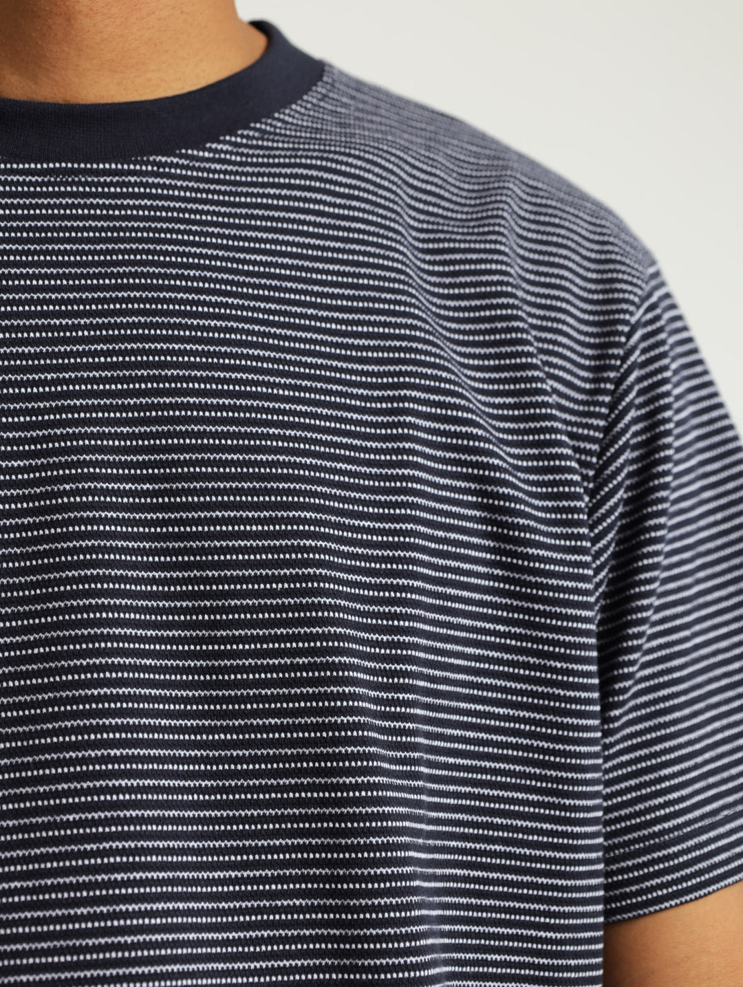 Jacquard Stripe Crew Tee - Navy