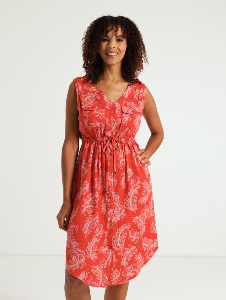 Henley Dress With Tie Detail - Coral