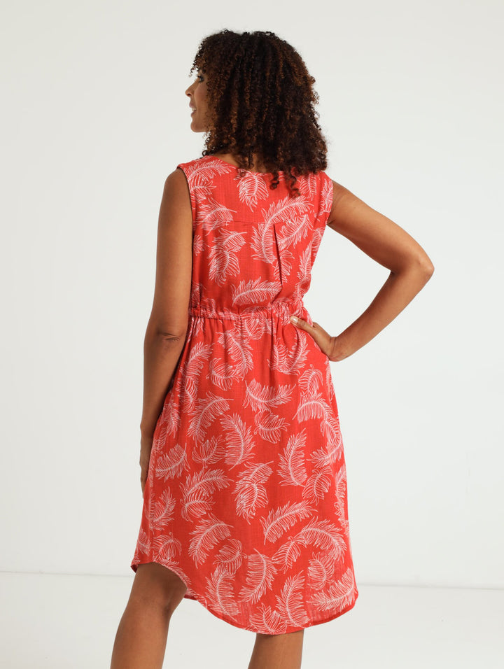 Henley Dress With Tie Detail - Coral