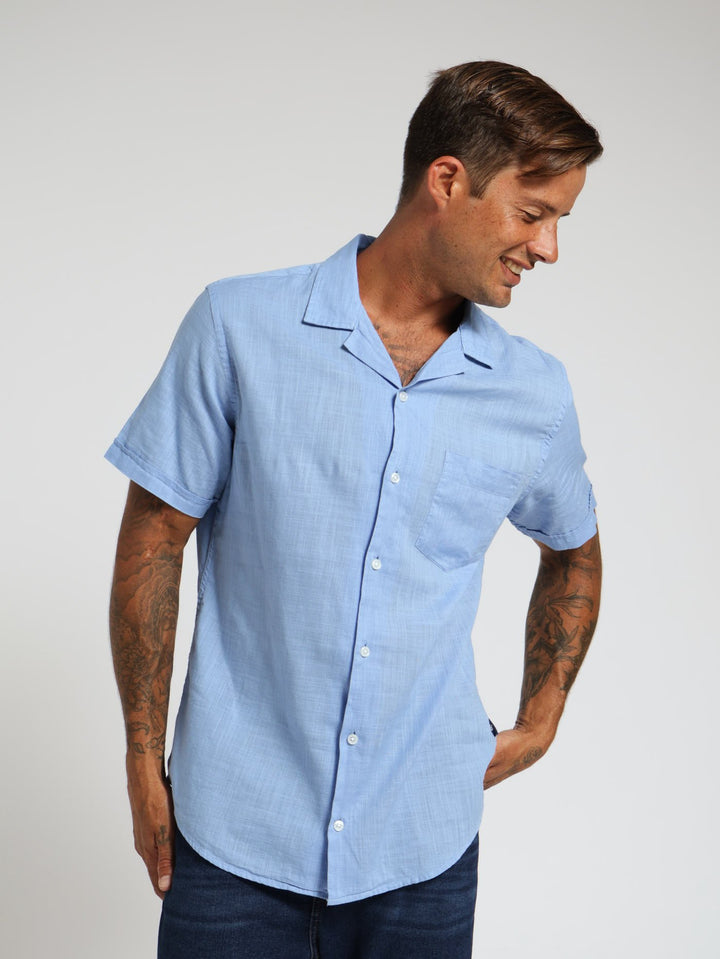 Plain Slub Shirt - Mid Blue