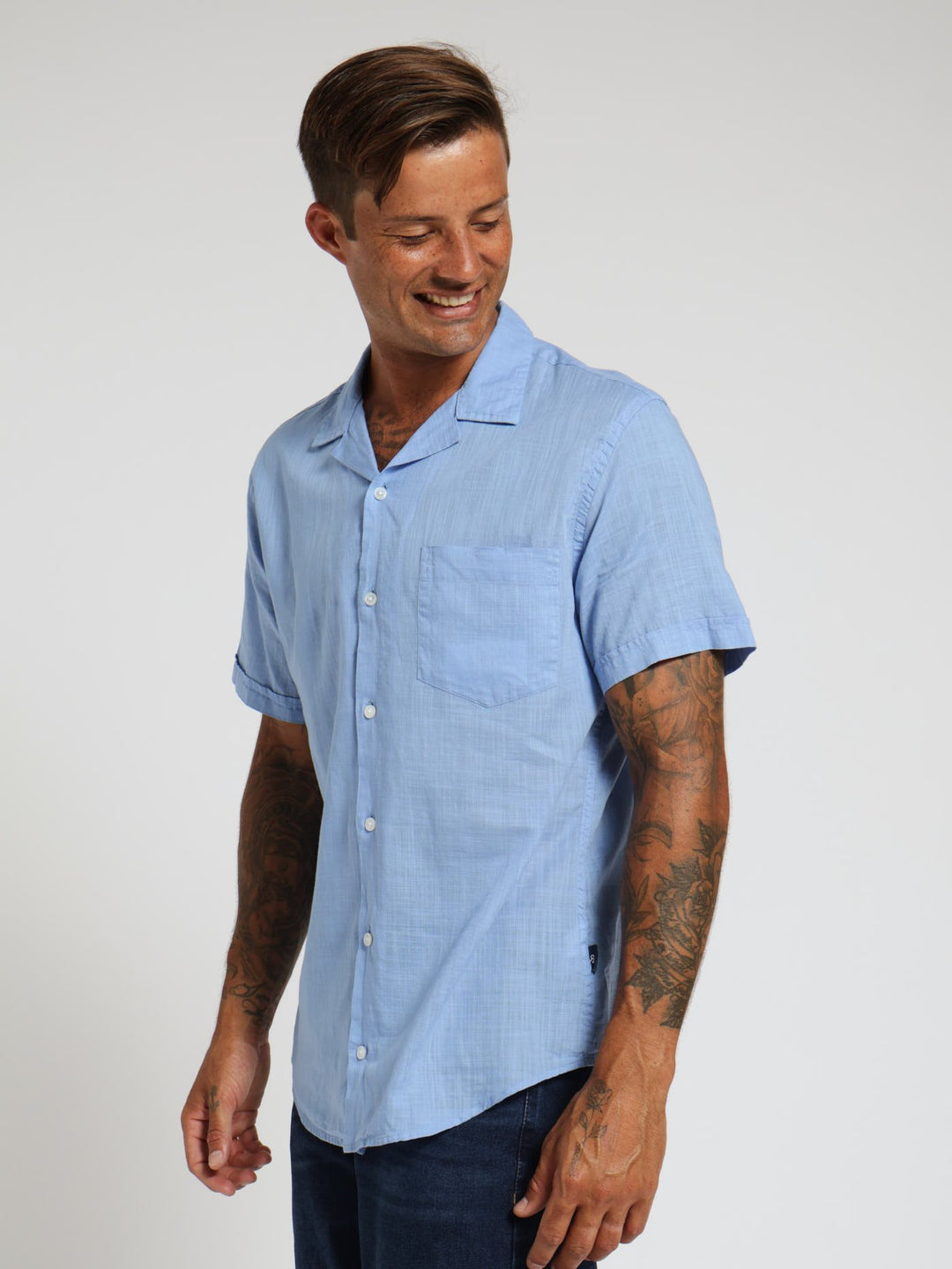 Plain Slub Shirt - Mid Blue