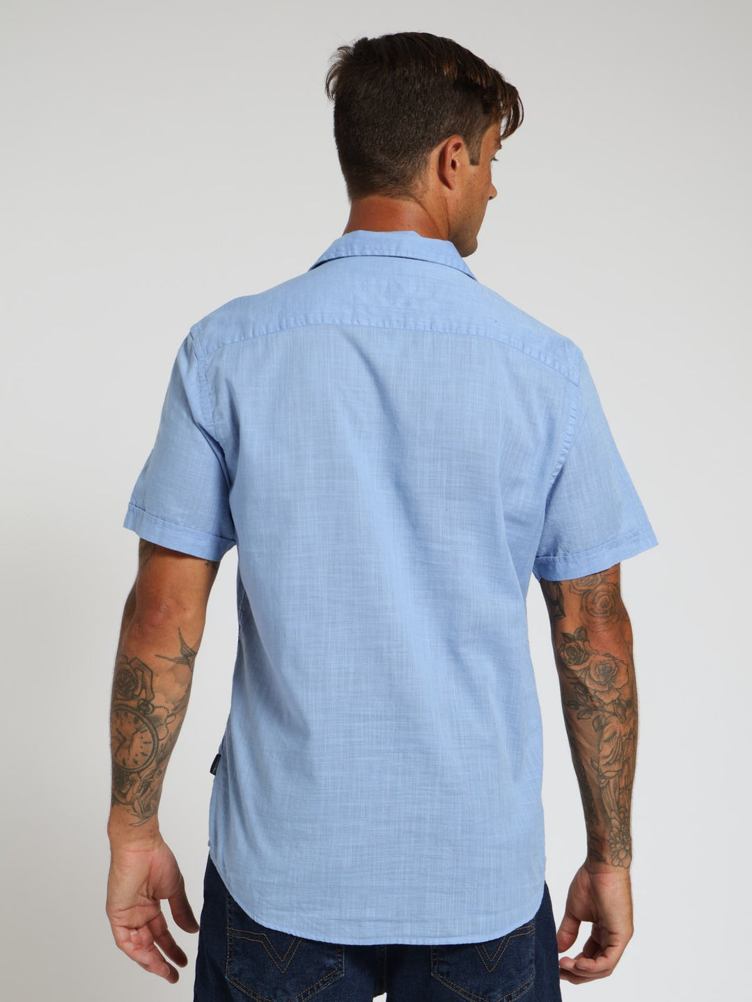 Plain Slub Shirt - Mid Blue