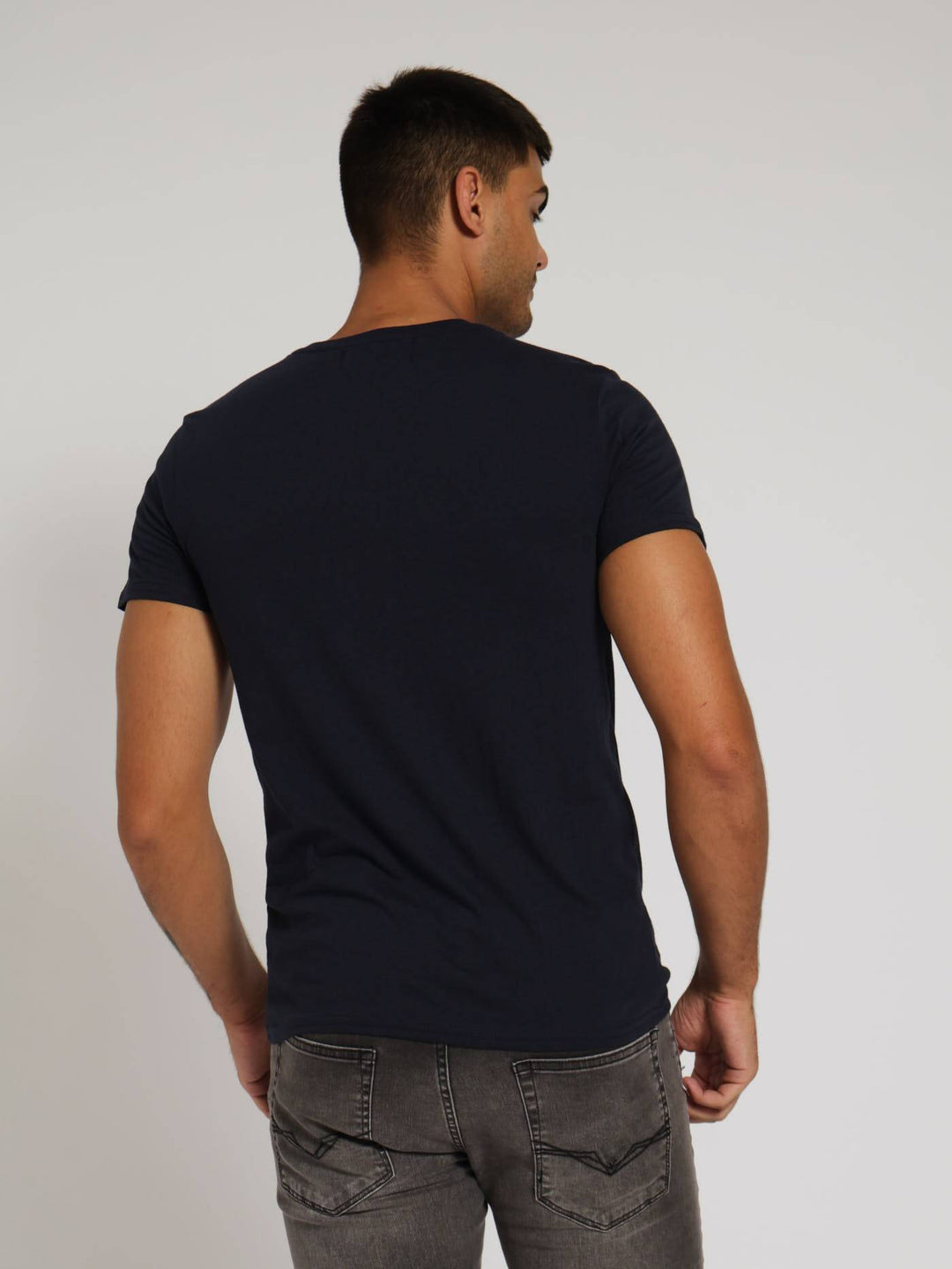 Basic Crew Logo Print Tee - Navy