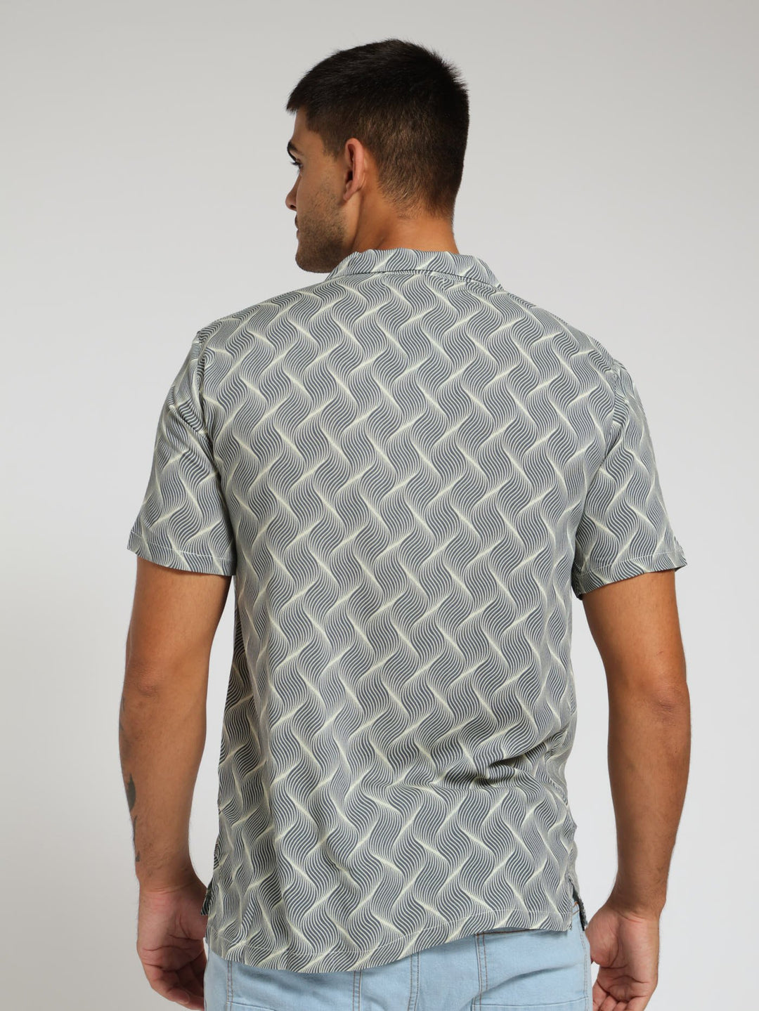 Viscose Wave Retro Print Shirt - Green