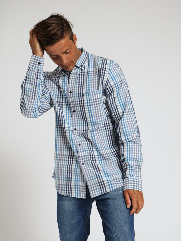 Long Sleeve Ging Check Shirt - Blue