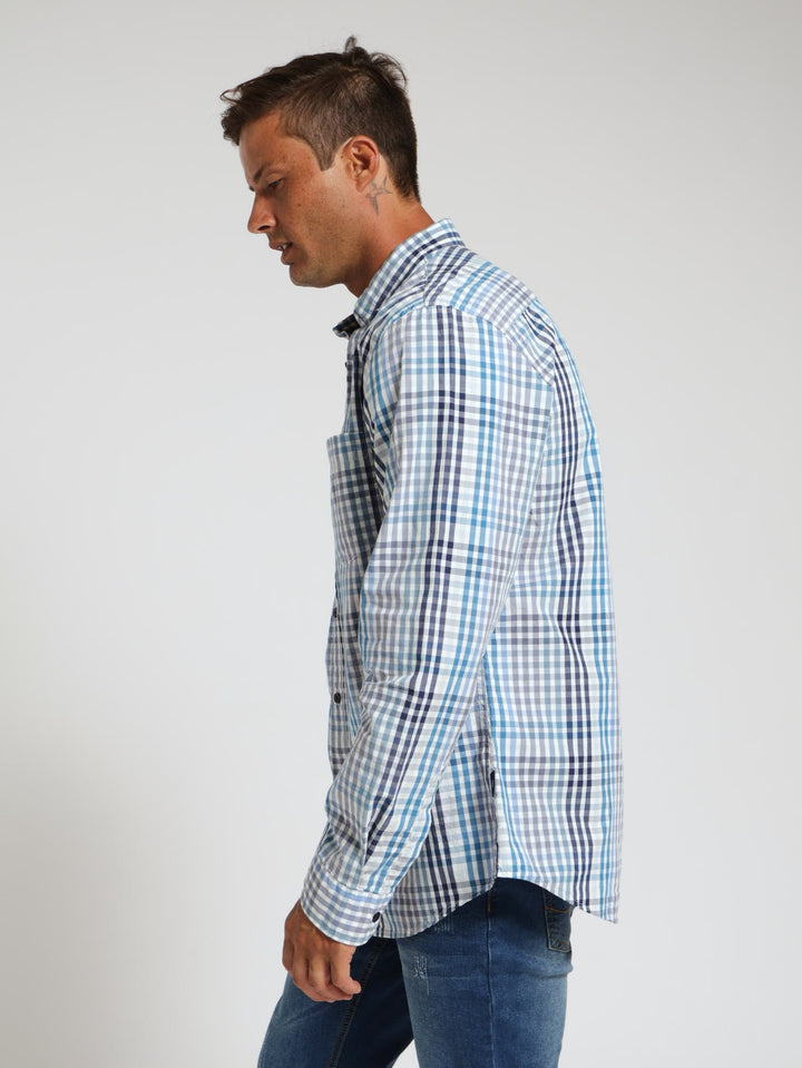 Long Sleeve Ging Check Shirt - Blue