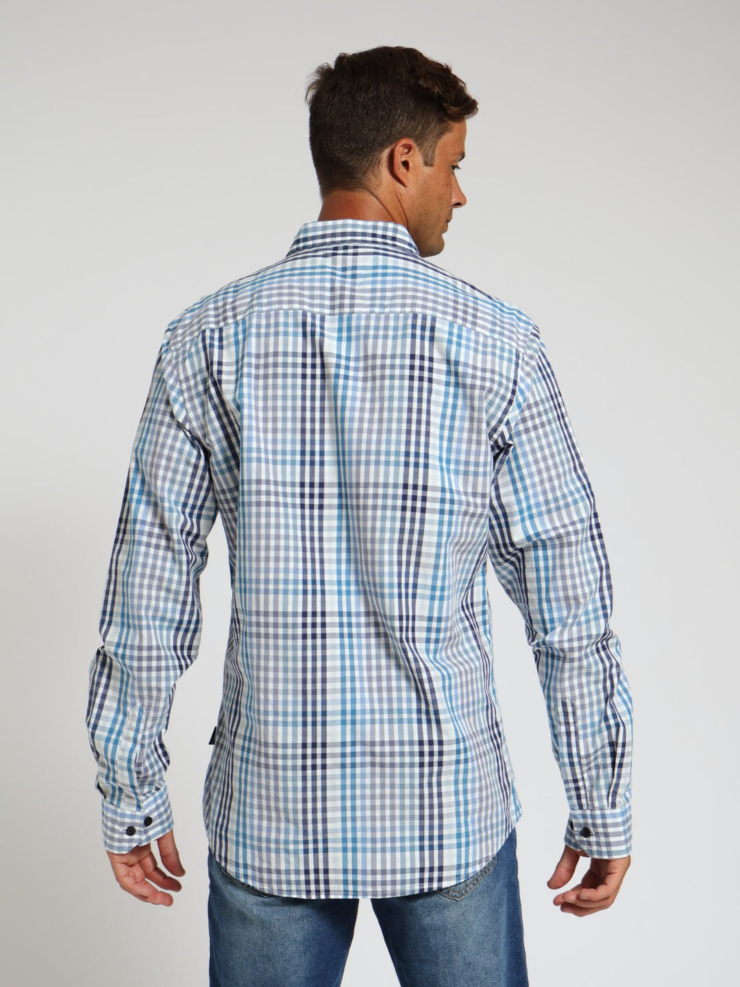 Long Sleeve Ging Check Shirt - Blue