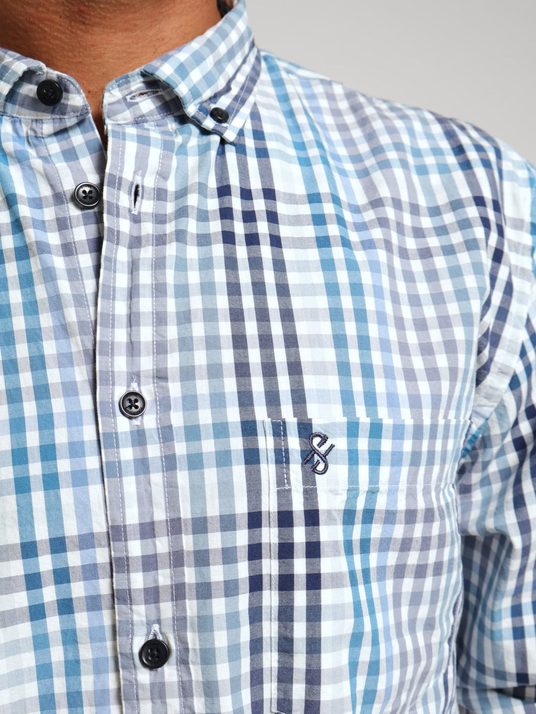 Long Sleeve Ging Check Shirt - Blue