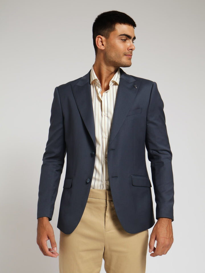 Slim Viscose Blend Suit Jacket - Navy