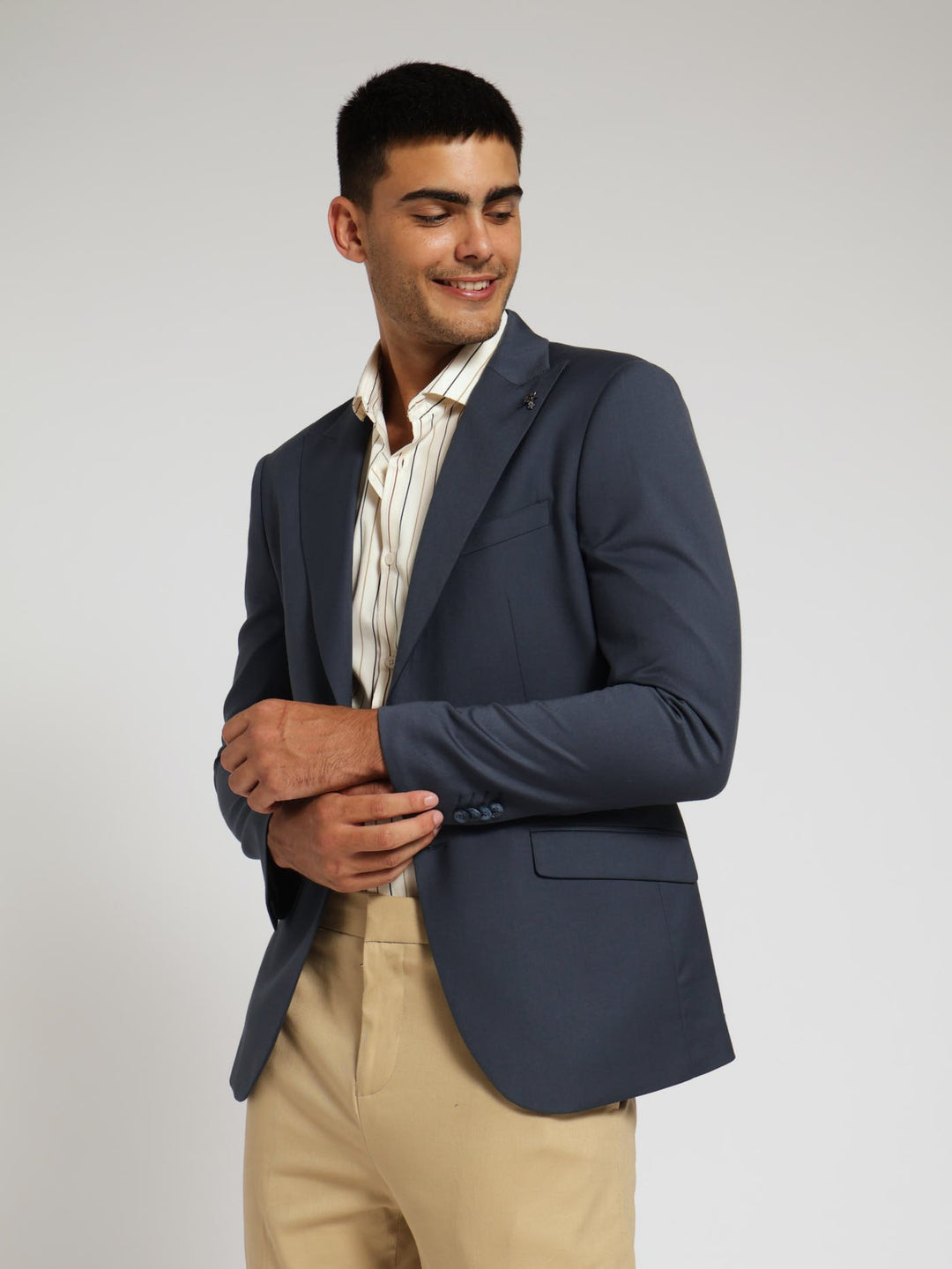 Slim Viscose Blend Suit Jacket - Navy