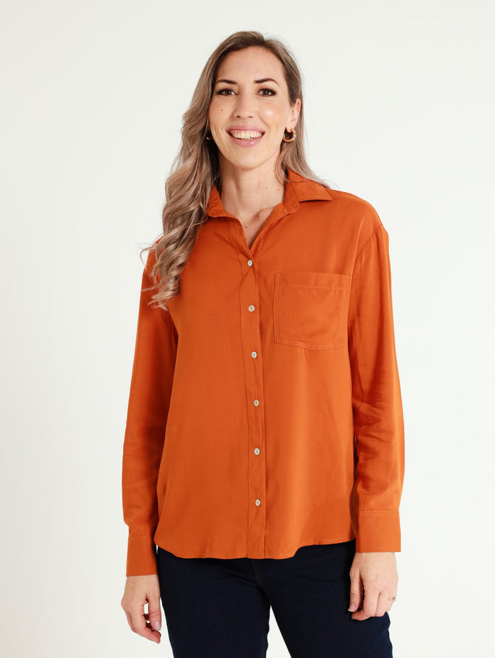 1 Pocket Viscose Shirt - Orange