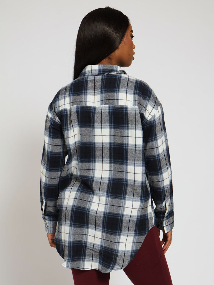 Long Sleeve Oversized Check Flannel Shirt - Black/White