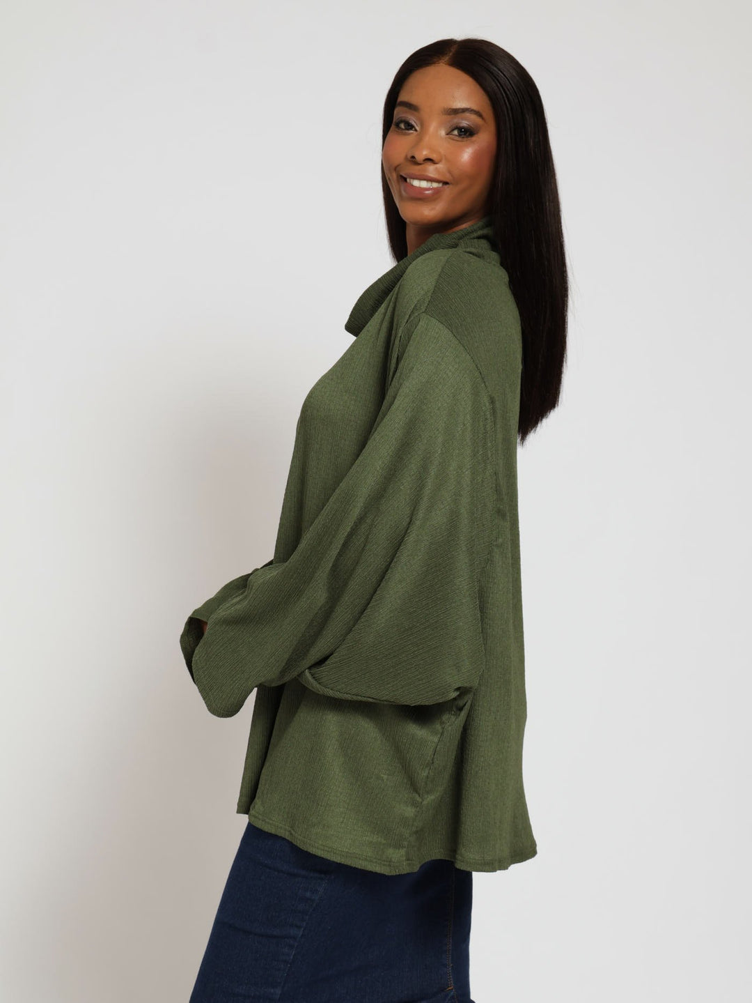 Textured Cowl Top - Olive