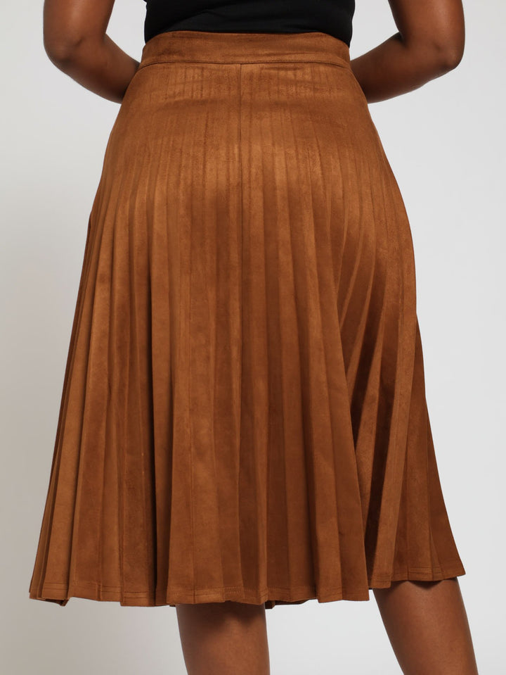 Pleated Skirt With Belt - Brown