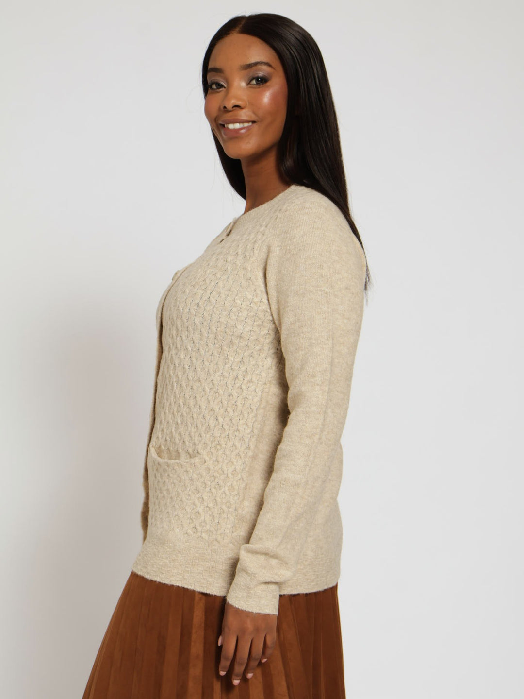 Cable Cardigan With Buttons - Oatmeal